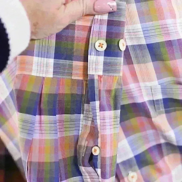 Peter Millar Shirt Men's XL Blue/Green Plaid 100% Cotton Long Sleeve Button Down - Picture 5 of 14